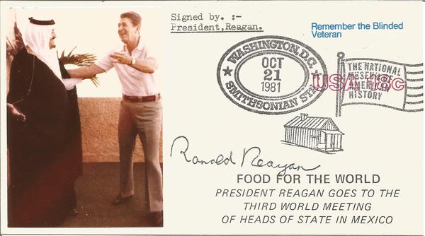 President Ronald Reagan signed 1981 US postcard with Food for the World