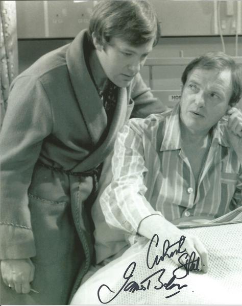 James Bolam and Christopher Strauli Only When I Laugh Signed 10x8 b/w  photo