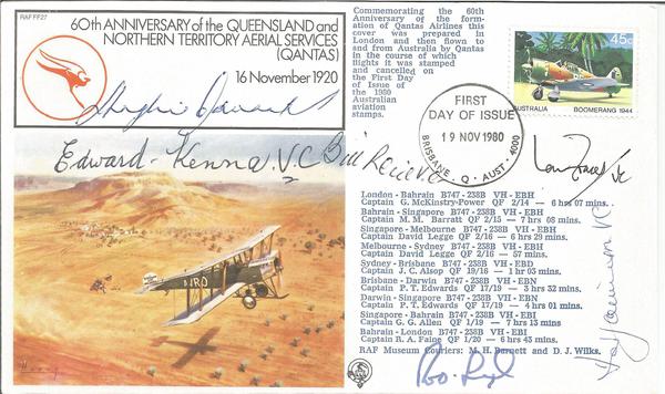 Six WW2 Victoria Cross winners signed 1980 QANTAS first flight cover